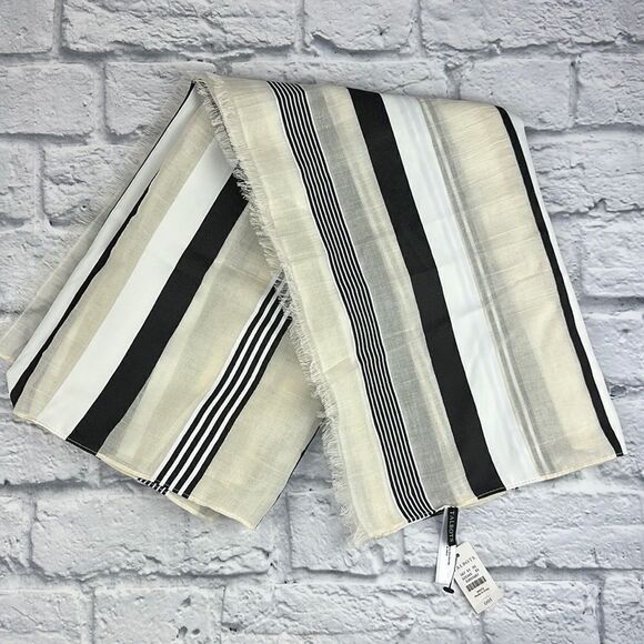 Talbots Ivory and Black Striped Scarf NWT - Picture 1 of 5